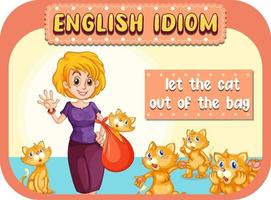 English idiom with let the cat out of the bag vector