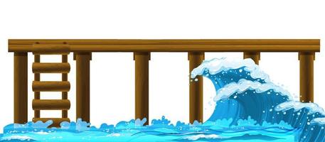 Wooden pier with ocean waves vector