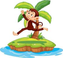 Jumping monkey cartoon character on isolated island vector