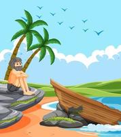 A man on deserted island isolated vector