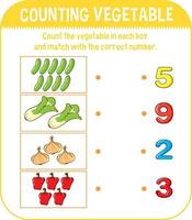 Plantilla de juego de matemáticas con contar vegetales. vector