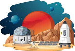 Isolated landscape of planet surface with colony buildings vector