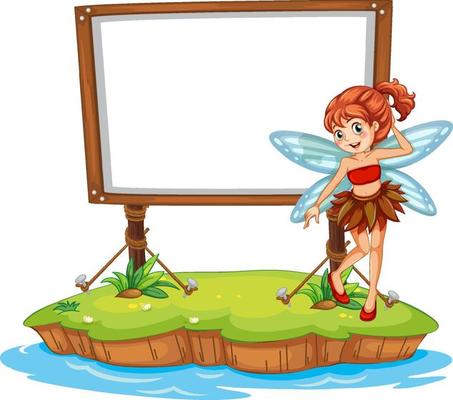 Fantasy fairy cartoon character with blank banner