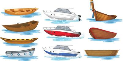 Conjunto de diferentes tipos de barcos y barcos aislados. vector