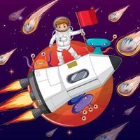 Outer space scene with astonaut standing on spaceship vector