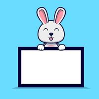 Cute bunny holding blank text board design icon illustration vector