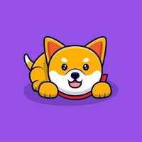 Cute Shiba Inu Dog Laydown Cartoon Icon Illustration vector