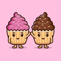 Linda mascota de dibujos animados de personaje de cupcake.Ilustración de personaje de mascota de Kawaii para pegatina, póster, animación, libro para niños u otro producto digital e impreso vector