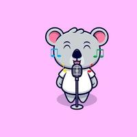 Cute Koala Singing Mascot Cartoon Vector Illustration.