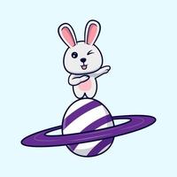 Cute bunny dabbing on easter eggs planet design icon illustration vector