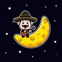 Lindo icono de dibujos animados de la mascota de mariachi mexicano. Ilustración de personaje de mascota kawaii para pegatina, póster, animación, libro para niños u otro producto digital e impreso vector