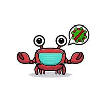 Cute crab character wearing mask to prevention virus vector