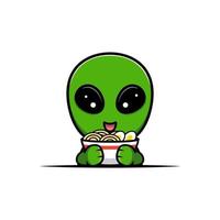 Design of cute alien and ramen noodle vector