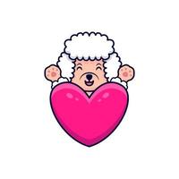 Cute Poodle Dog Waving Paws Behind Heart Cartoon Icon Illustration vector