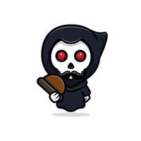 Classic grim reaper. Cute mascot illustration vector