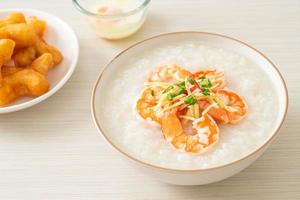 Congee with shrimps and fresh ginger photo