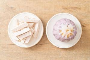taro bun with white sugar cream and nut photo