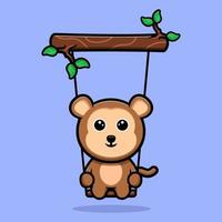 Cute monkey swinging on the tree cartoon mascot vector