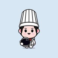 cute Chef mascot cartoon icon. kawaii mascot character illustration for sticker, poster, animation, children book, or other digital and print product vector