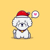 lindo perro bichon frise con sombrero de navidad icono de dibujos animados ilustración vector