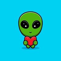 diseño de lindo corazón rojo abrazo alienígena vector