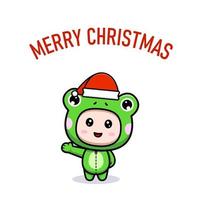 cute mascot character celebrate Christmas greeting card illustration vector