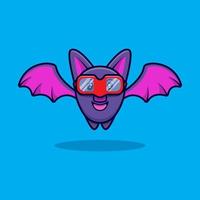 lindo icono de dibujos animados de la mascota del murciélago. Ilustración de personaje de mascota kawaii para pegatina, póster, animación, libro para niños u otro producto digital e impreso vector
