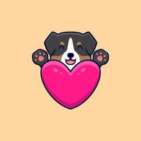 Cute Australian Shepherd Dog Hug a Big Heart Cartoon Icon Illustration vector