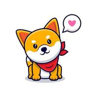 lindo, shiba inu, perro, sentado, caricatura, icono, ilustración vector