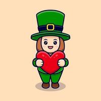 Cute Leprechaun Holding Red Heart Cartoon Character  For Saint Patrick's  Day vector