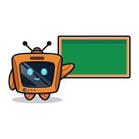 Cute robot with green chalkboard, television character version vector
