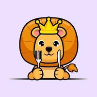 lindo, rey león, esperar, alimento, diseño, icono, ilustración vector