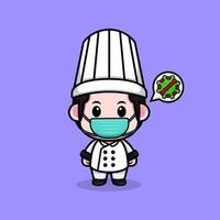 Icono de dibujos animados de mascota de chef lindo. Ilustración de personaje de mascota kawaii para pegatina, póster, animación, libro para niños u otro producto digital e impreso vector