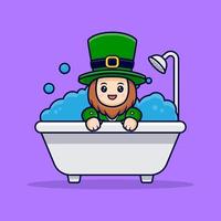 Cute Leprechaun Inside Bathtub Cartoon Character  For Saint Patrick's  Day vector