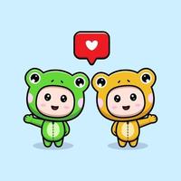 Design of cute boy wearing frog costume waving hand with love vector