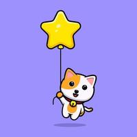 lindo gato flotando con mascota de dibujos animados globo estrella vector