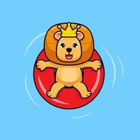 Cute lion king relaxing in swimming  pool design icon illustration vector