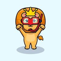 Cute lion king wearing swimming goggle design icon illustration vector