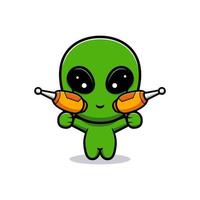 Design of cute alien and gun vector