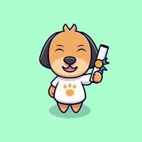 Cute Dog  Got a Certificate Cartoon Vector Icon Illustration. Flat Cartoon Style