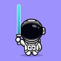 lindo astronauta con diseño de mascota de espada láser vector