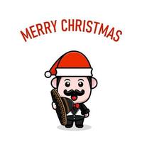 cute mascot character celebrate Christmas greeting card illustration vector