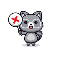 Lindo icono de dibujos animados de mascota de mapaches. Ilustración de personaje de mascota kawaii para pegatina, póster, animación, libro para niños u otro producto digital e impreso vector