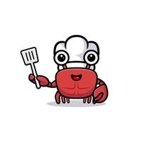 Cute crab  chef character holding spatula vector