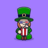 Cute Leprechaun Watching Movie Cartoon Character  For Saint Patrick's  Day vector