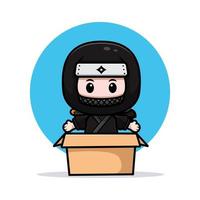 Lindo icono de dibujos animados de mascota ninja. Ilustración de personaje de mascota kawaii para pegatina, póster, animación, libro para niños u otro producto digital e impreso vector