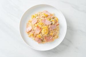 bacon ham fried rice on plate photo