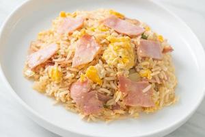 bacon ham fried rice on plate photo