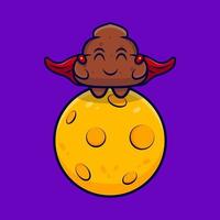 Cute Super Poop Stand in The Moon Cartoon Vector Icon Illustration