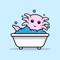 Cute oxolotl playing on bathtub cartoon character vector